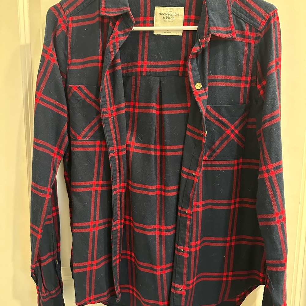 Abercrombie & Fitch Navy and Red Checkered Shirt